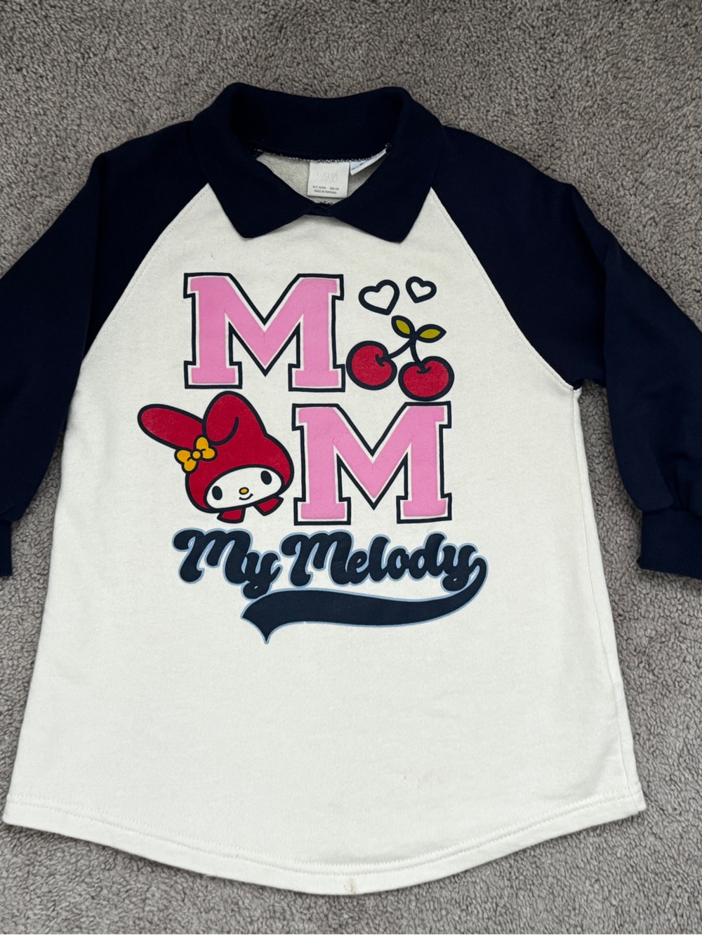 Zara White & Navy My Melody Graphic Raglan Tee with Pink Accents